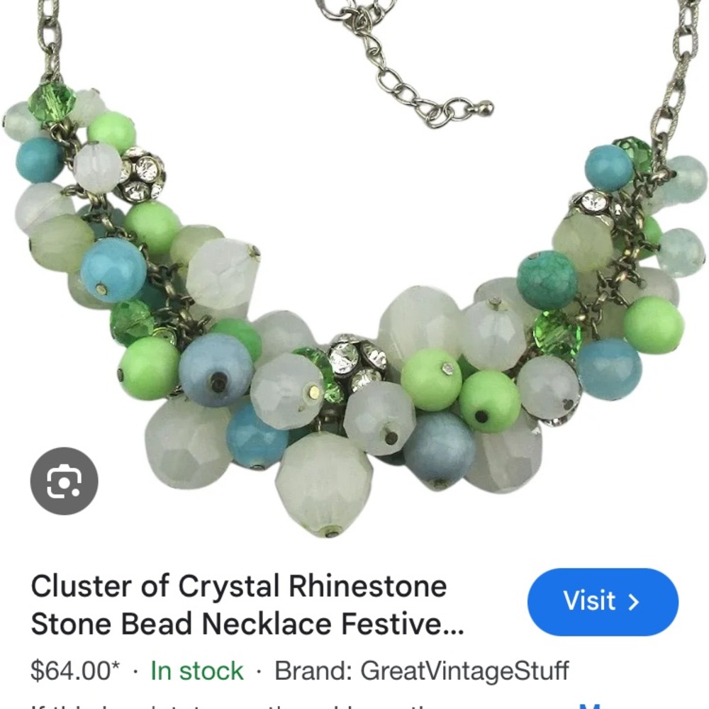 SEAFOAM GREEN  CLEAR  CRYSTALS NECKLACE - Picture 2 of 10